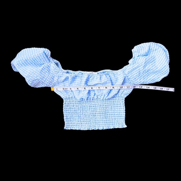 Blue Gingham Puff Sleeve Crop Top & Shorts Set – XS/S - Picture 7 of 9